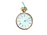 une montre de poche en or suspendue à un cordon vert