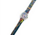 a close up of a watch on a white surface with a white background