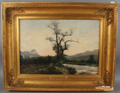 Ecole XIXème siècle. Paysage à l’arbre et à la rivière, huil…