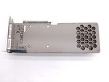 the bottom of a computer power supply unit with a white background
