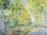 un tableau représentant un homme à vélo sur la route