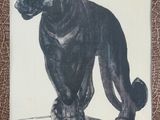 a drawing of a black cat on a white background