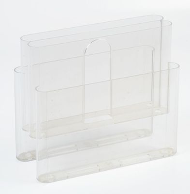 a clear plastic magazine holder on a white background