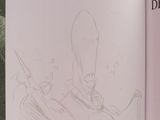un livre ouvert sur lequel figure le dessin d'un homme en costume-cravate