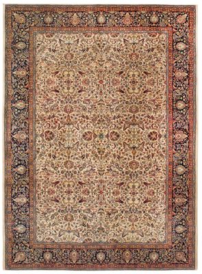 a beige and black rug with a red border on a white background