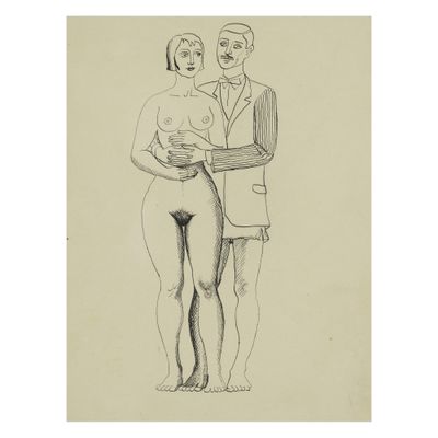 un dessin représentant un homme et une femme debout l'un à côté de l'autre