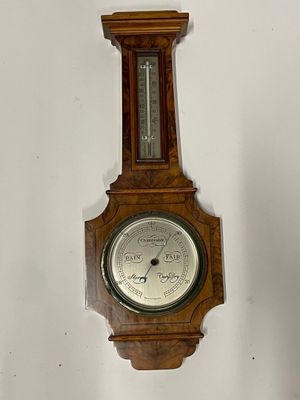 Baromètre thermomètre en ronce de noyer - Photo 1