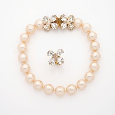 a pearl and diamond bracelet and earring set
