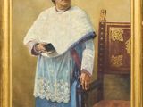 tableau représentant un vieil homme assis sur une chaise, tenant un livre