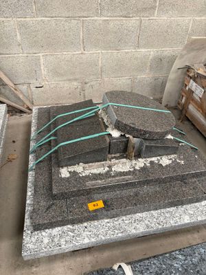 a pile of concrete blocks sitting on the ground