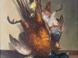 a painting of a dead bird and a dead bird on a table