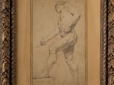un vieux dessin représentant un homme tenant une batte de baseball dans la main droite