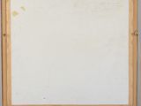 an old painting is sitting on a wooden easel in front of a white wall