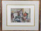 painting of a man and woman sitting at a table in a room