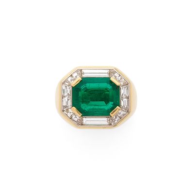 Bague “Emeraude” Emeraude rectangulaire à pans coupés et dia… - Photo 1