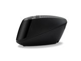 a black computer mouse sitting on top of a white surface