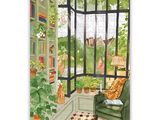 a painting of a cat sitting in a window sill
