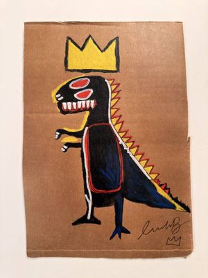 drawing of a dinosaur with a crown on its head