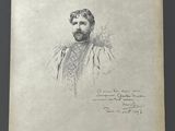 a black and white drawing of a man with a beard