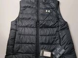 a black vest with a white logo on the front