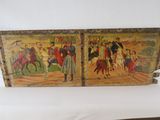 two paintings on the wall of a room with a bed