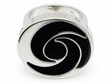 silver ring with black enamel spiral design