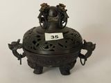 brûle-parfum chinois en bronze, avec couvercle et anses