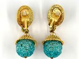 pair of gold and turquoise glass earrings