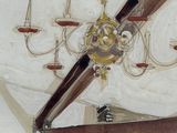 a painting of a chandelier hanging from the ceiling