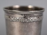 a silver cup that is sitting on a table