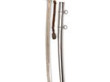 an old sword with a gold handle and a wooden handle