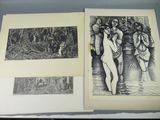 an open book with a drawing of a woman in a bathing suit and a drawing of a man in a bathing suit