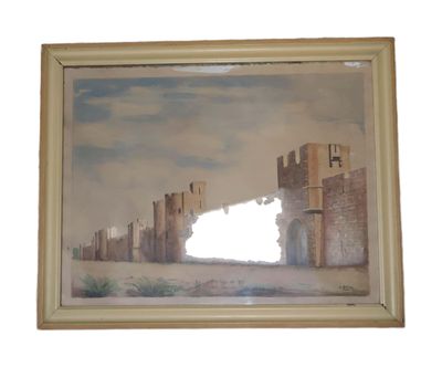 painting of a painting of a castle on a white background