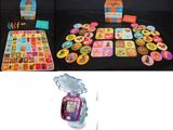 several pictures of a variety of toys and games on a table