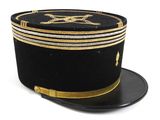 black hat with gold trim and a star on the top