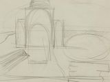 drawing of a table with a bowl and a plate on it