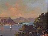 painting of a view of a bay with sailboats on the water