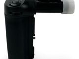 a black and white photo of a camera on a white surface