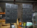 two speakers that are sitting on top of each other