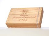 a wooden box that has a label on it