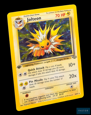 gros plan d'une carte pokemon sur fond noir