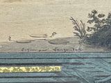 a picture of a painting of a man on a boat in the water