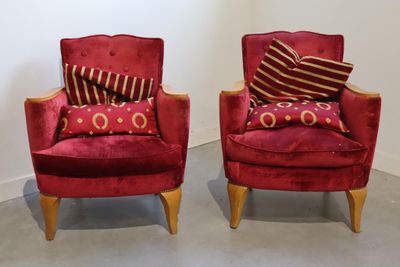 Paire de fauteuils Bridge en bois naturel. XXe siècle.