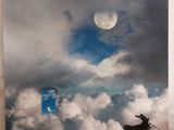 a picture of a painting of a cat flying in the sky