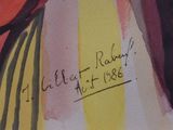 an image of a painting of a woman in a colorful dress with a name on it