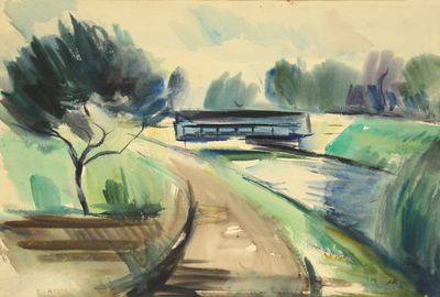 une aquarelle représentant un bus sur la route