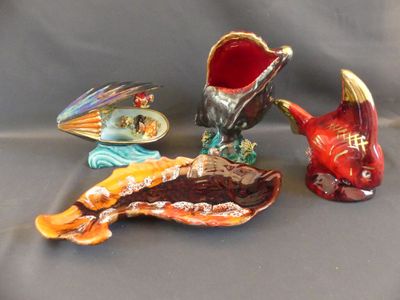 VALLAURIS - 3 lampes thème sous-marin et ravier poisson