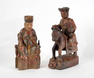 CHINE Ensemble de deux statuettes reliquaires en bois polych…