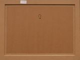 an image of a painting of a brown frame with a gold button