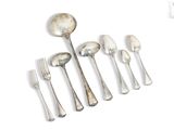 six pieces of silverware including spoons, forks and spoons